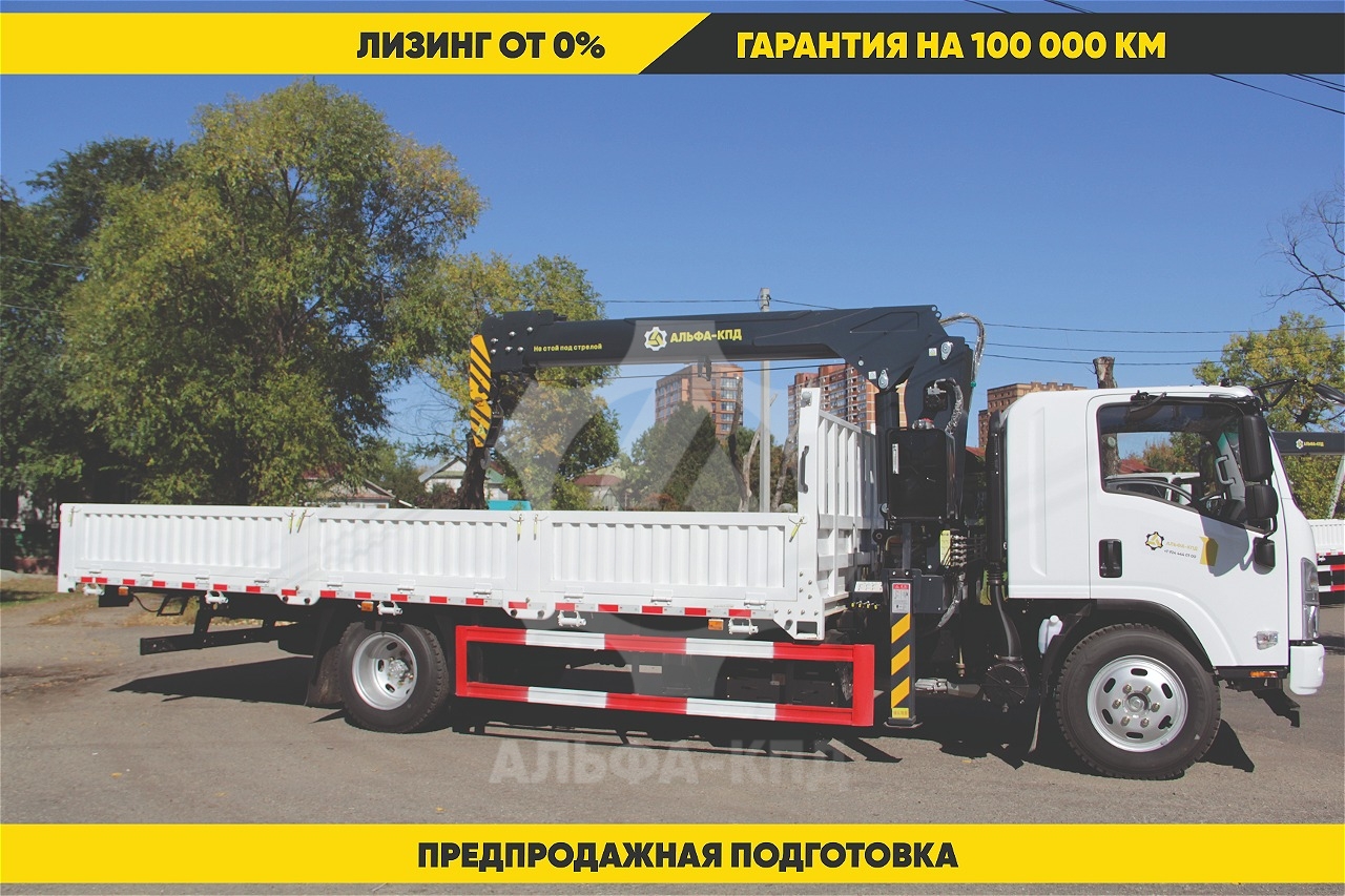 Бортовой автомобиль на шасси Isuzu Elf 4х2, 190 л.с, борт 6 м, с КМУ 5 т