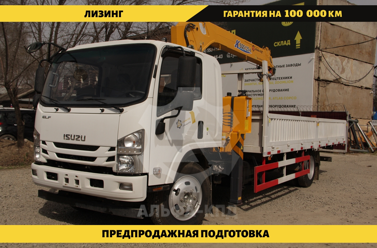 Бортовой автомобиль на шасси Isuzu Elf 4х2, 205 л.с., борт 6 м, с КМУ XCMG 3.2 т