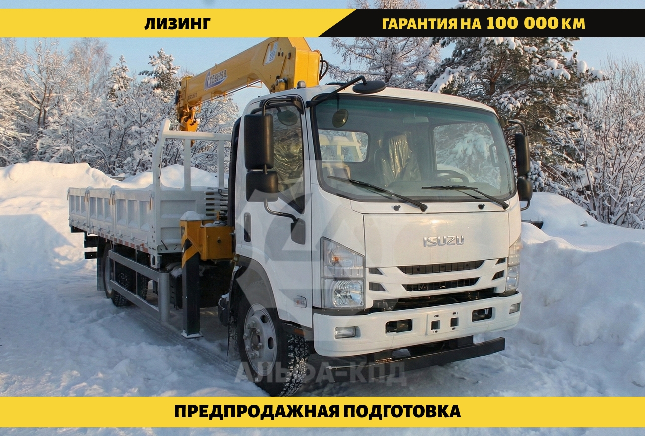 Бортовой автомобиль на шасси Isuzu Elf 4х2, 205 л.с, борт 6,3 м, с КМУ XCMG 5 т